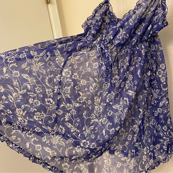 Victoria’s Secret vintage Blue floral sheer baby doll y2k Slip dress lingerie M - Picture 4 of 8